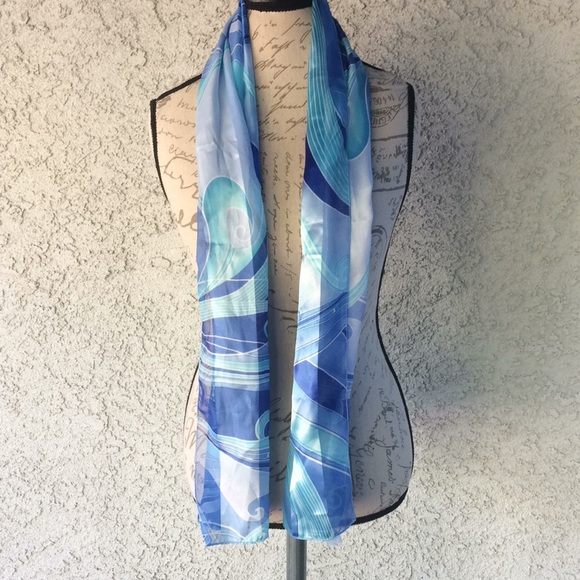 Blue Silk Satin Sheer Fancy Scarf 🧣 Fall neck Wrap 🌊 fashion accessories spring - Picture 6 of 6